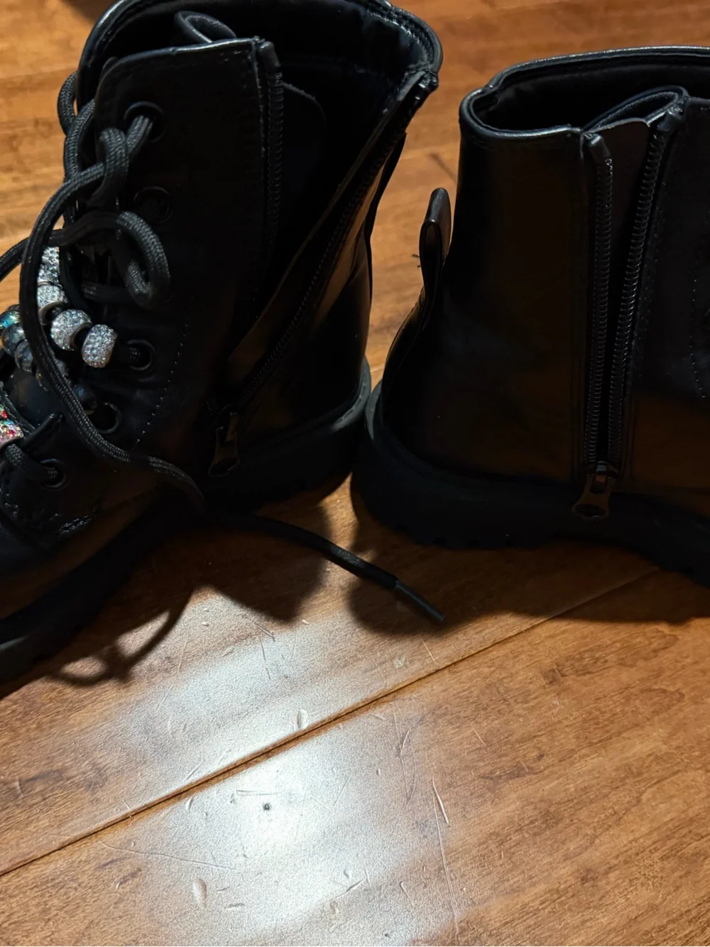 Kappa Black Kids Lace-Up Combat Boots with Beaded Accents